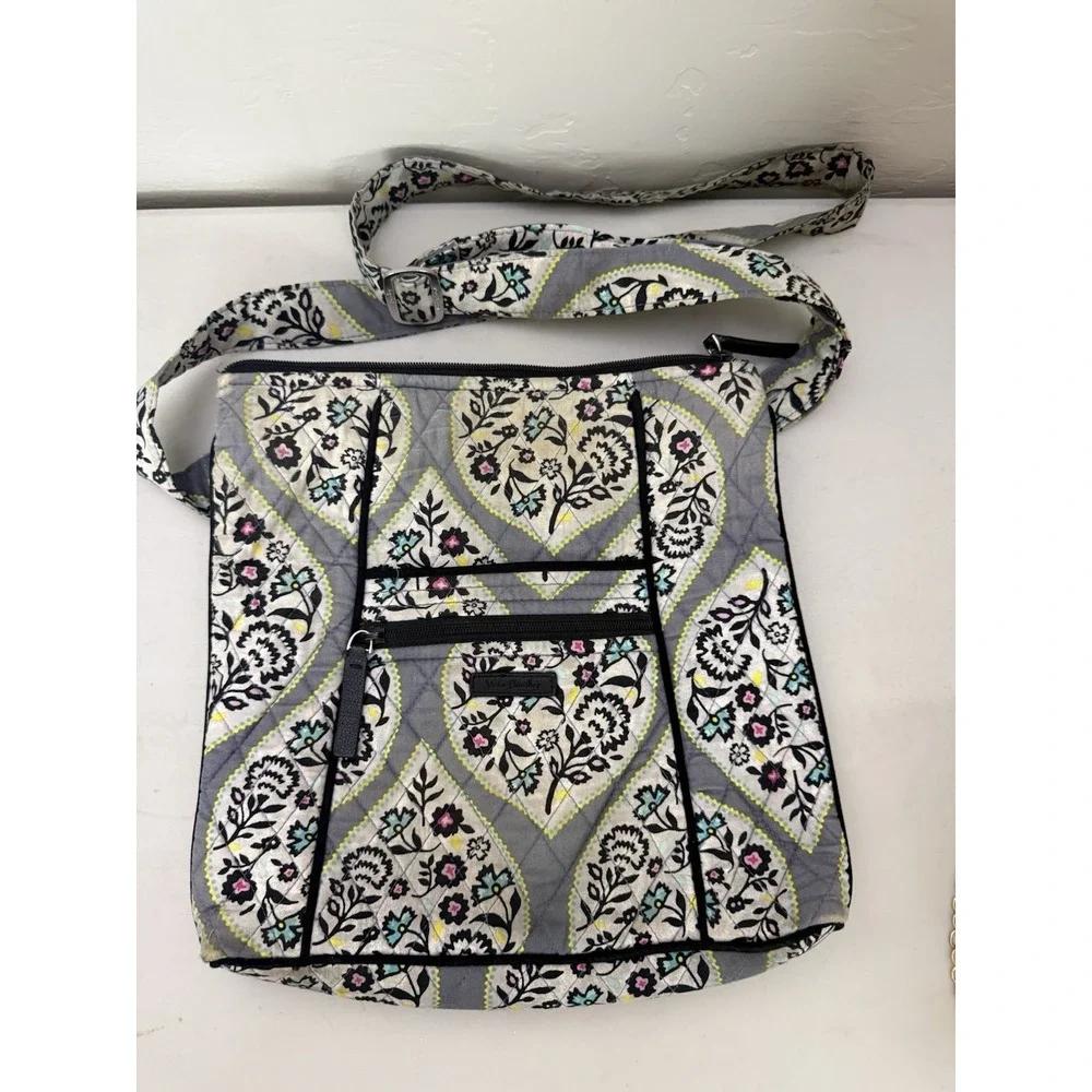 Vera Bradley Paisley Stripe Campus Tech Crossbody Backpack Bag Gray Green Yellow